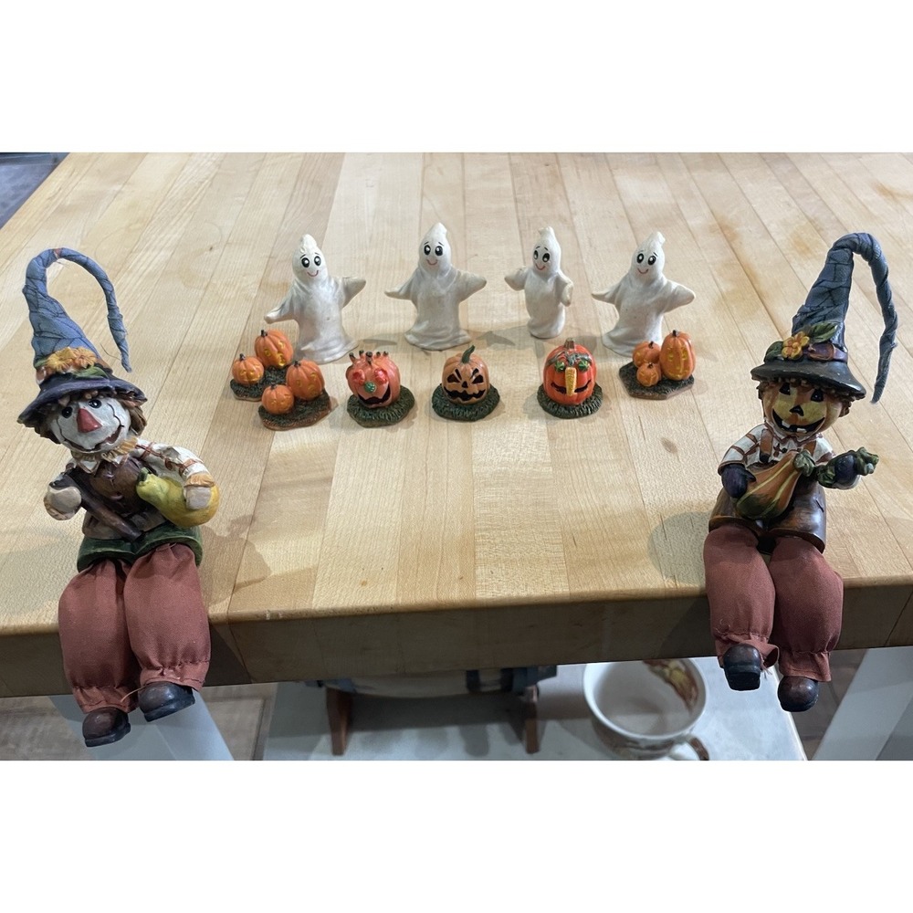 Halloween Figures Scarecrow Shelf Sittters Ghost Pumpkins Mini Poly Resin Lemax
